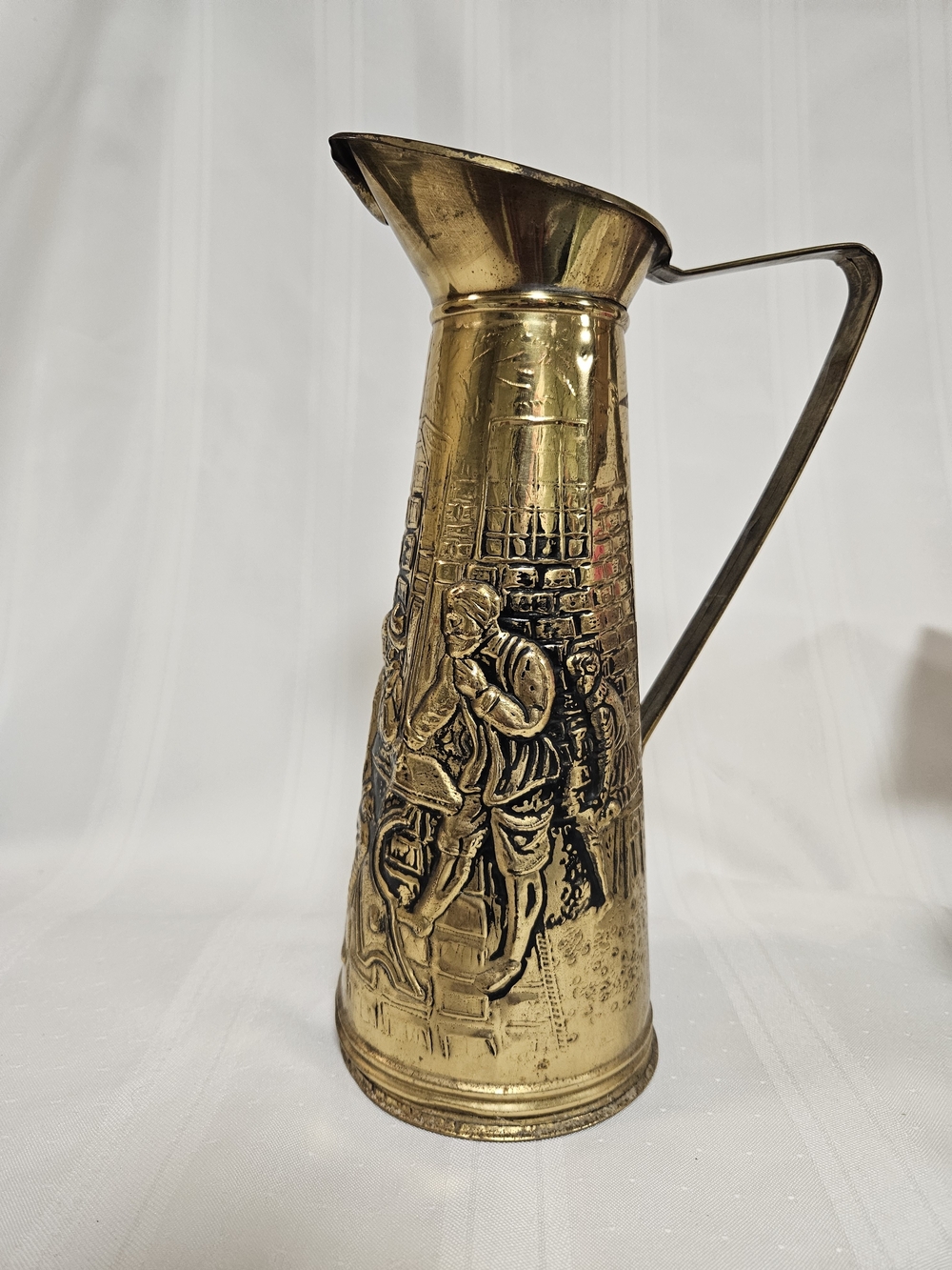 Decorative Embossed Brass Pitcher - Gold